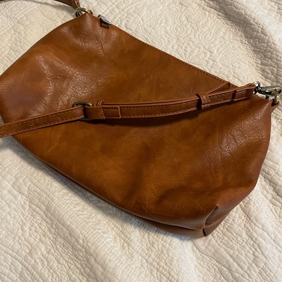 NWOT Madison West Cognac Leather Bag Brass Hardware - Picture 1 of 5